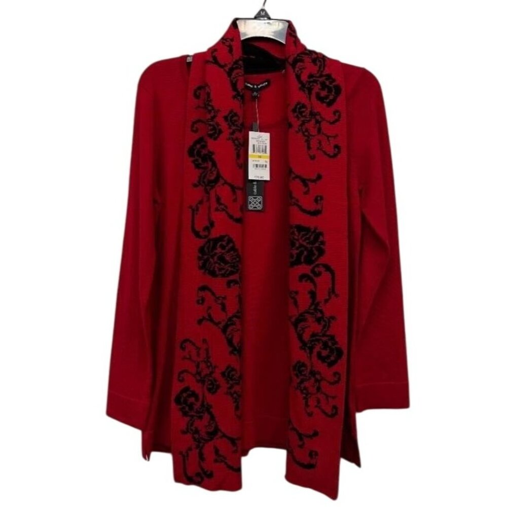 Cable & Gauge for Macy's red long sleeve crewneck sweater coordinating scarf Med